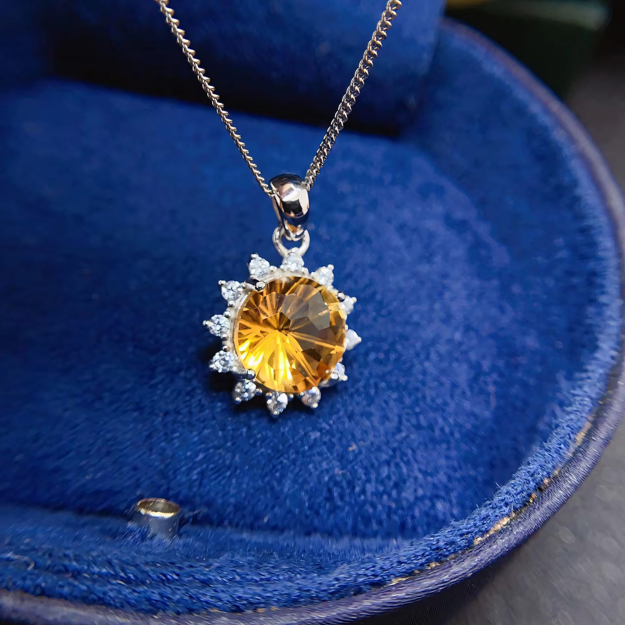 Firework Citrine S925 Silver Ring / Pendent / Necklace Full Diamond Sun Design