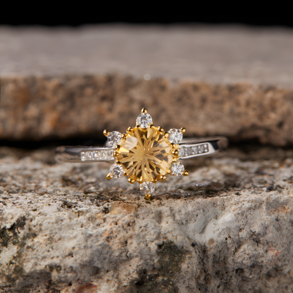 Firework Citrine S925 Silver Ring Sun Flower Design Light Luxury Lucky Fortune