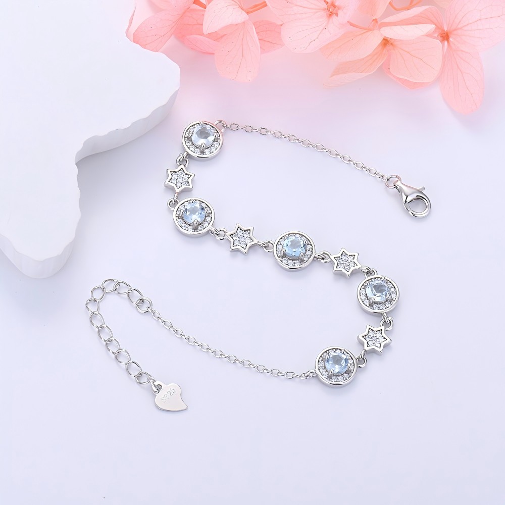 S925 Silver Star Bracelet Inlay Amethyst / Citrine / Blue Topaz / Peridot / Garnet / Gray Moon Stone Natural Crystal