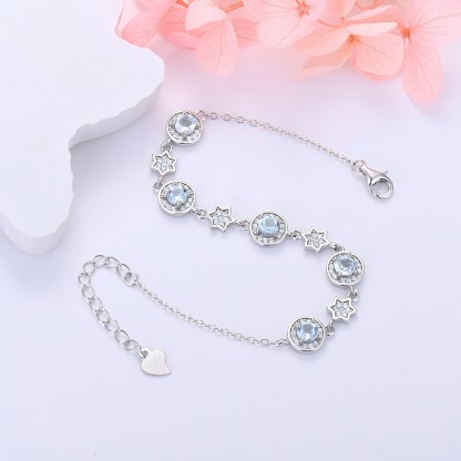S925 Silver Star Bracelet Inlay Amethyst / Citrine / Blue Topaz / Peridot / Garnet / Gray Moon Stone Natural Crystal
