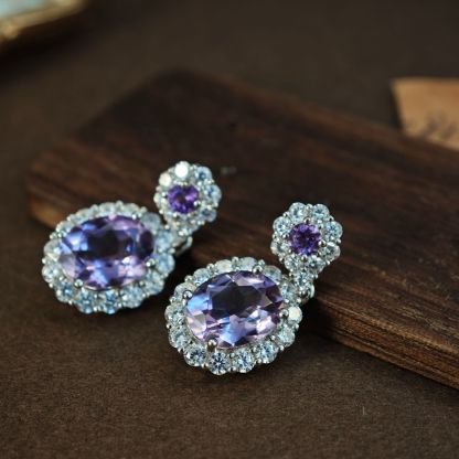 Amethyst S925 Sliver Earring Large Double Sunflower Design