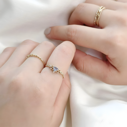 Tanzanite S925 Silver Ring Triangular Teardrop Shape Design Rose Gold Color