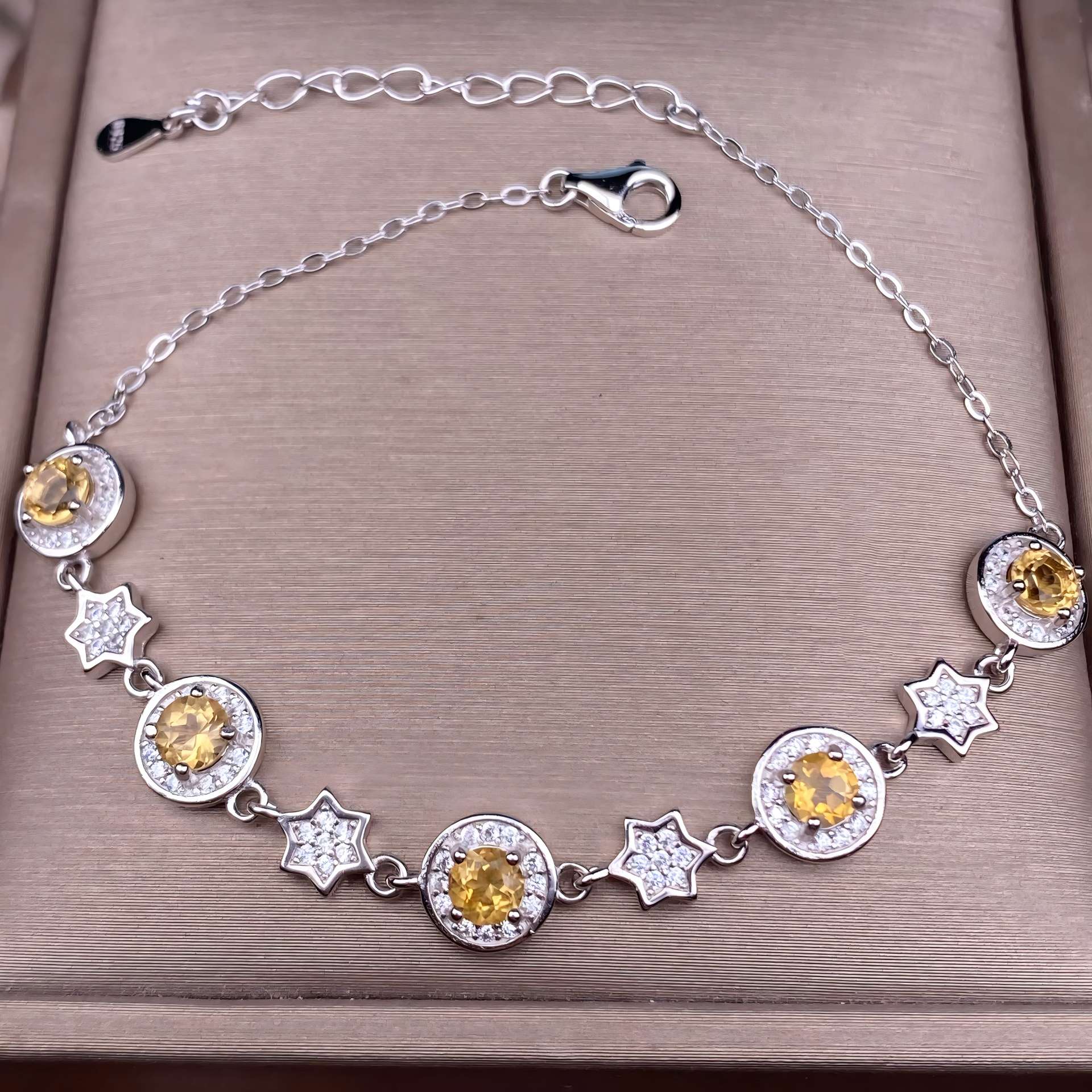 S925 Silver Star Bracelet Inlay Amethyst / Citrine / Blue Topaz / Peridot / Garnet / Gray Moon Stone Natural Crystal