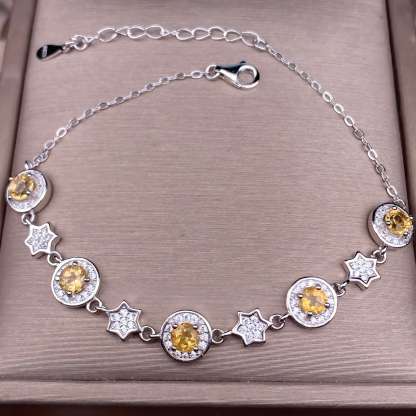 S925 Silver Star Bracelet Inlay Amethyst / Citrine / Blue Topaz / Peridot / Garnet / Gray Moon Stone Natural Crystal