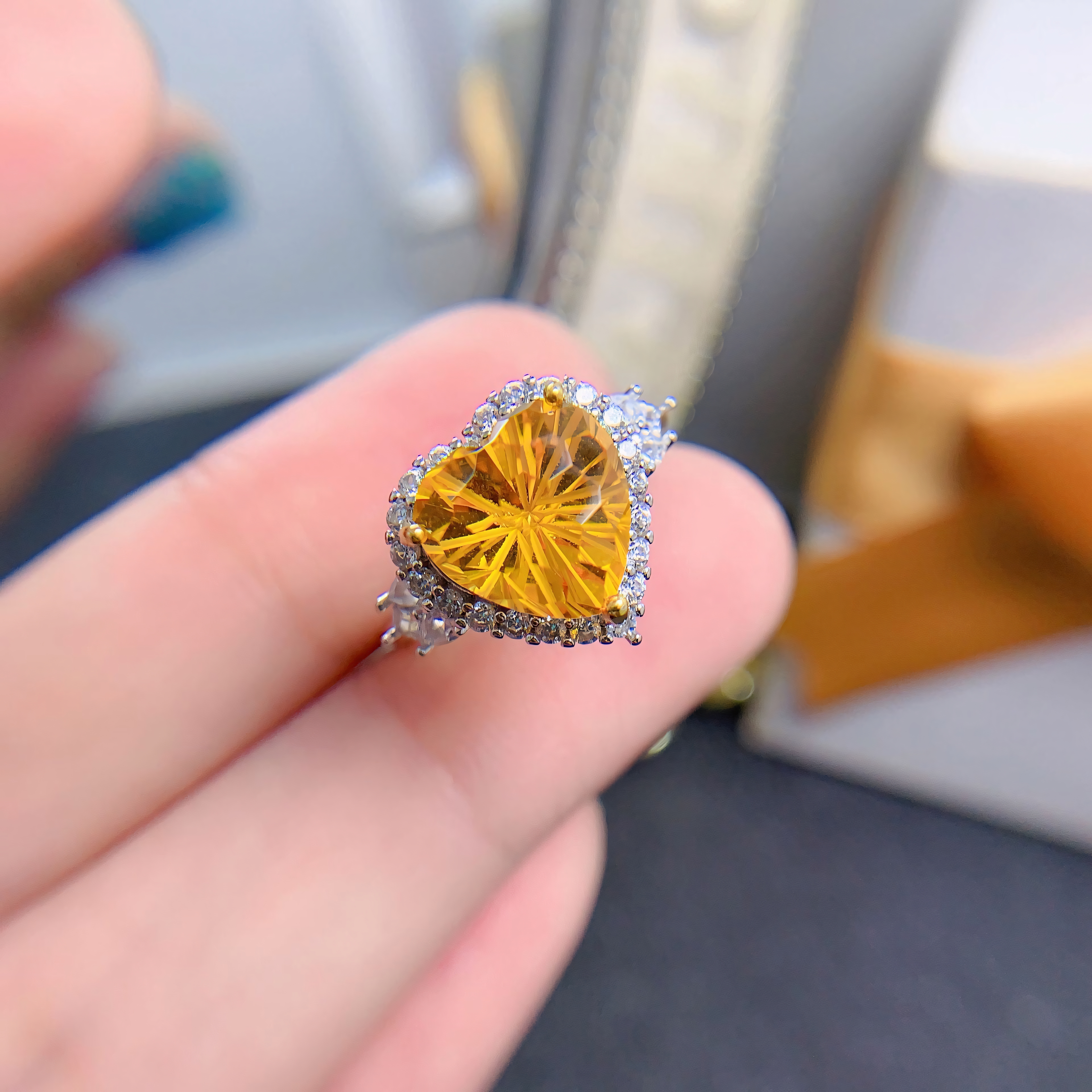 Firework Citrine S925 Silver Ring / Pendent / Necklace Heart Design