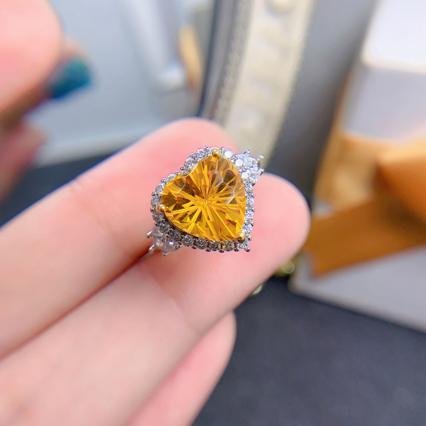 Firework Citrine S925 Silver Ring / Pendent / Necklace Heart Design