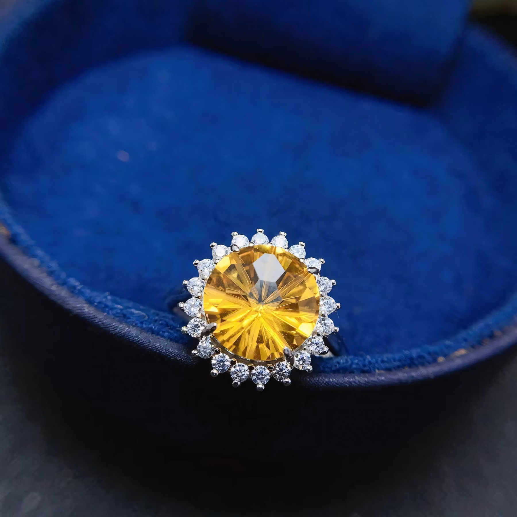 Firework Citrine S925 Silver Ring / Pendent / Necklace Full Diamond Sun Design