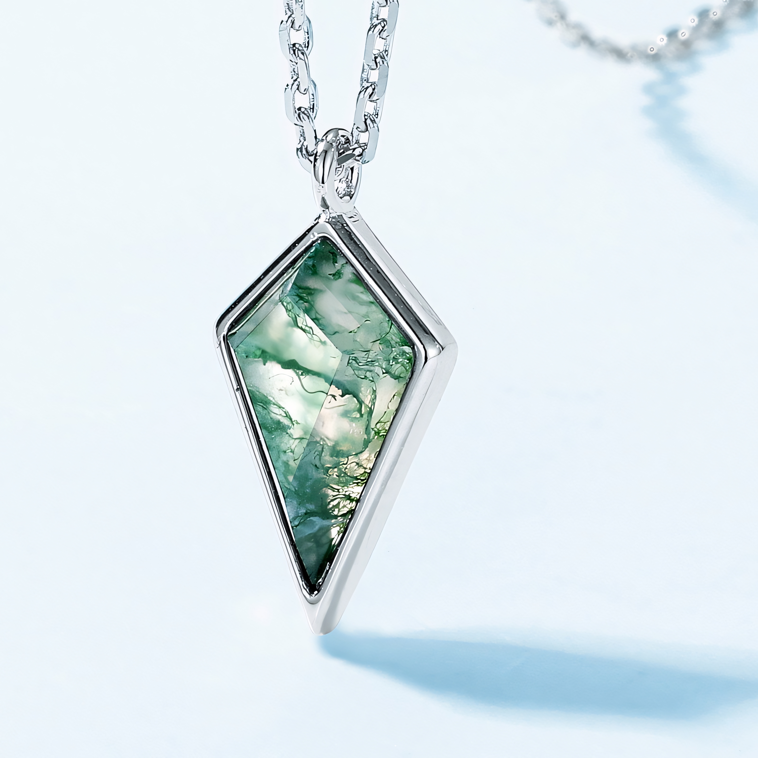 Prismatic Geometric Moss Agate S925 sterling silver Pendant 