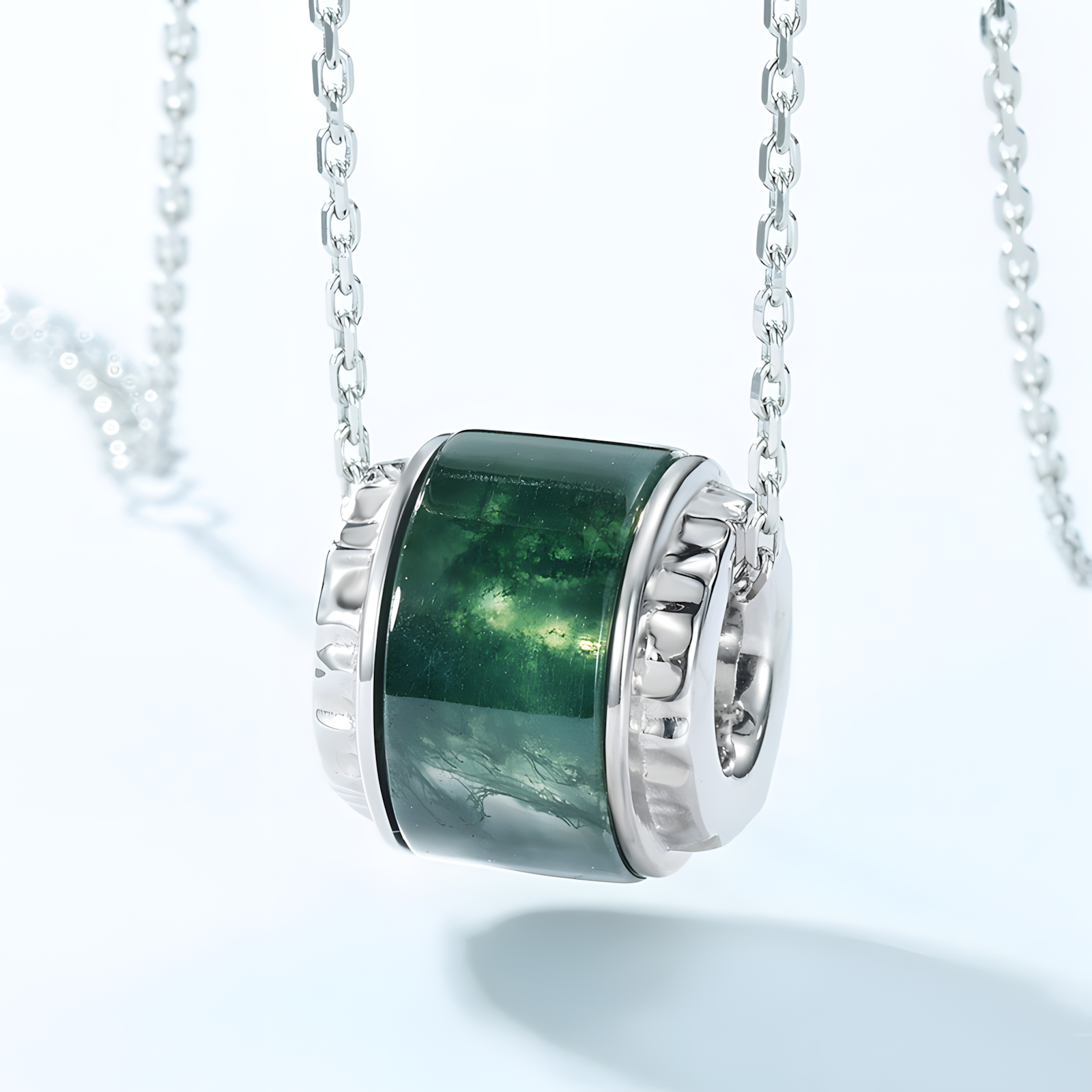 Moss Agate S925 Silver Necklace Running Loop Design 