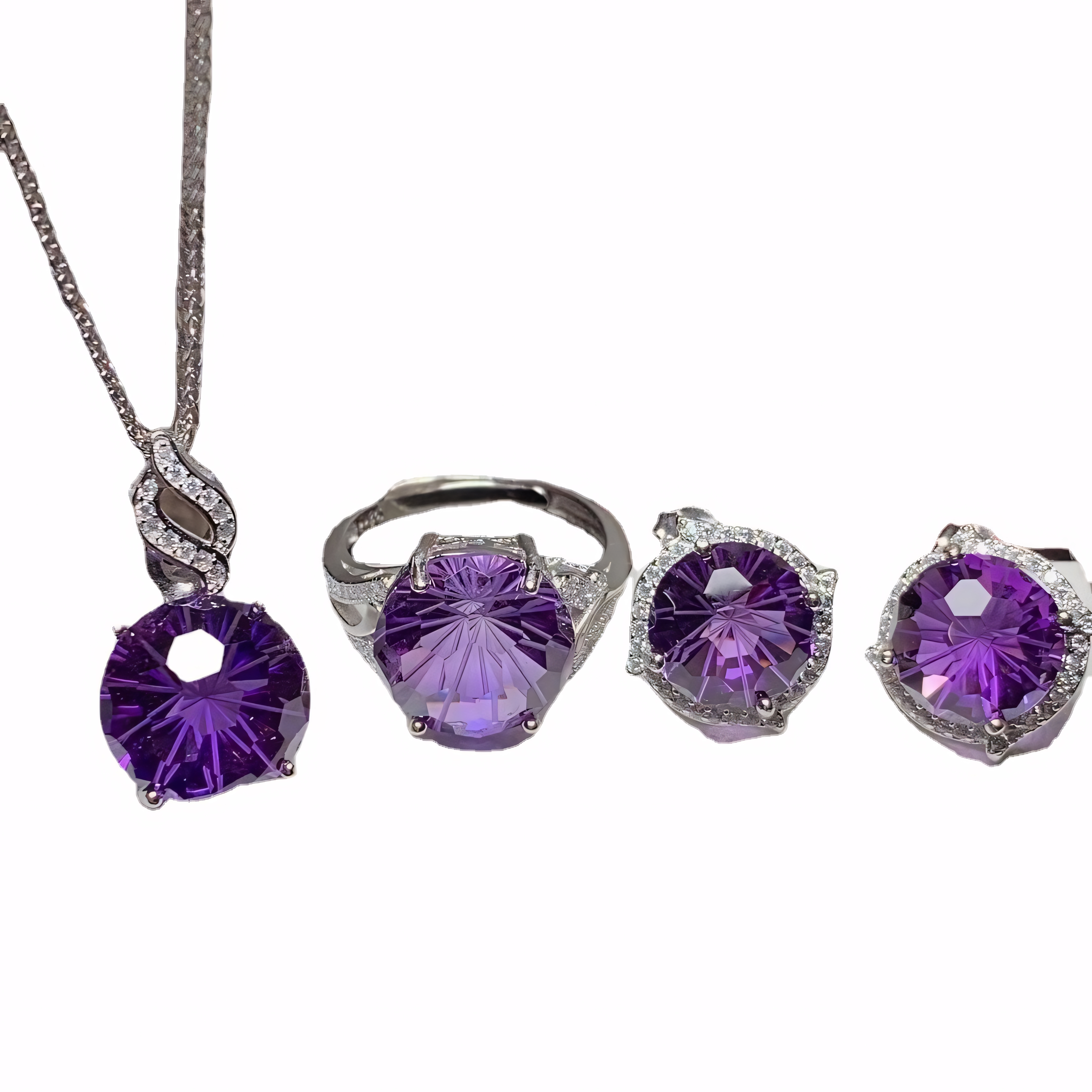 Firework Amethyst S925 Silver Ring / Earring / Pendent Grappling Hook Design