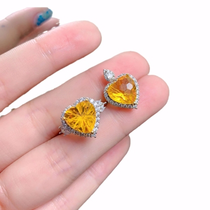 Firework Citrine S925 Silver Ring / Pendent / Necklace Heart Design