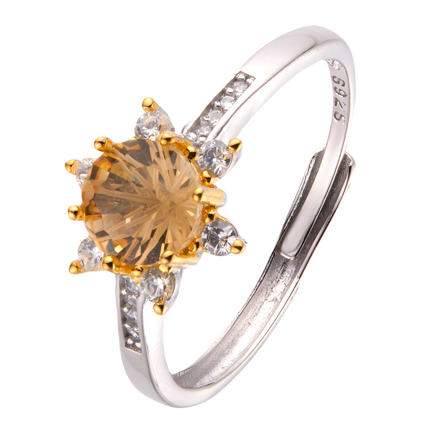 Firework Citrine S925 Silver Ring Sun Flower Design Light Luxury Lucky Fortune