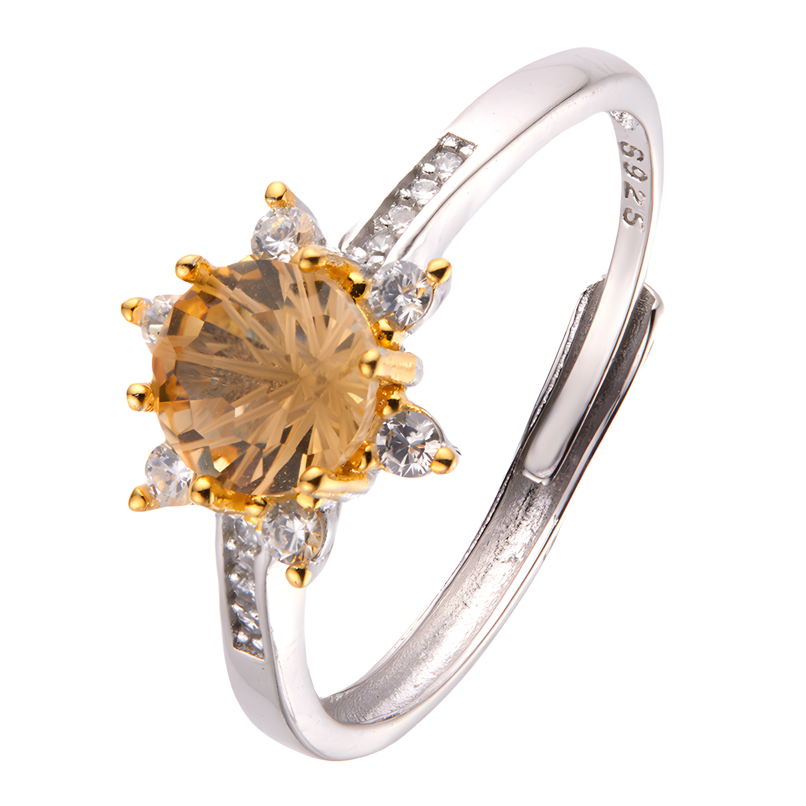 Firework Citrine S925 Silver Ring Sun Flower Design Light Luxury Lucky Fortune