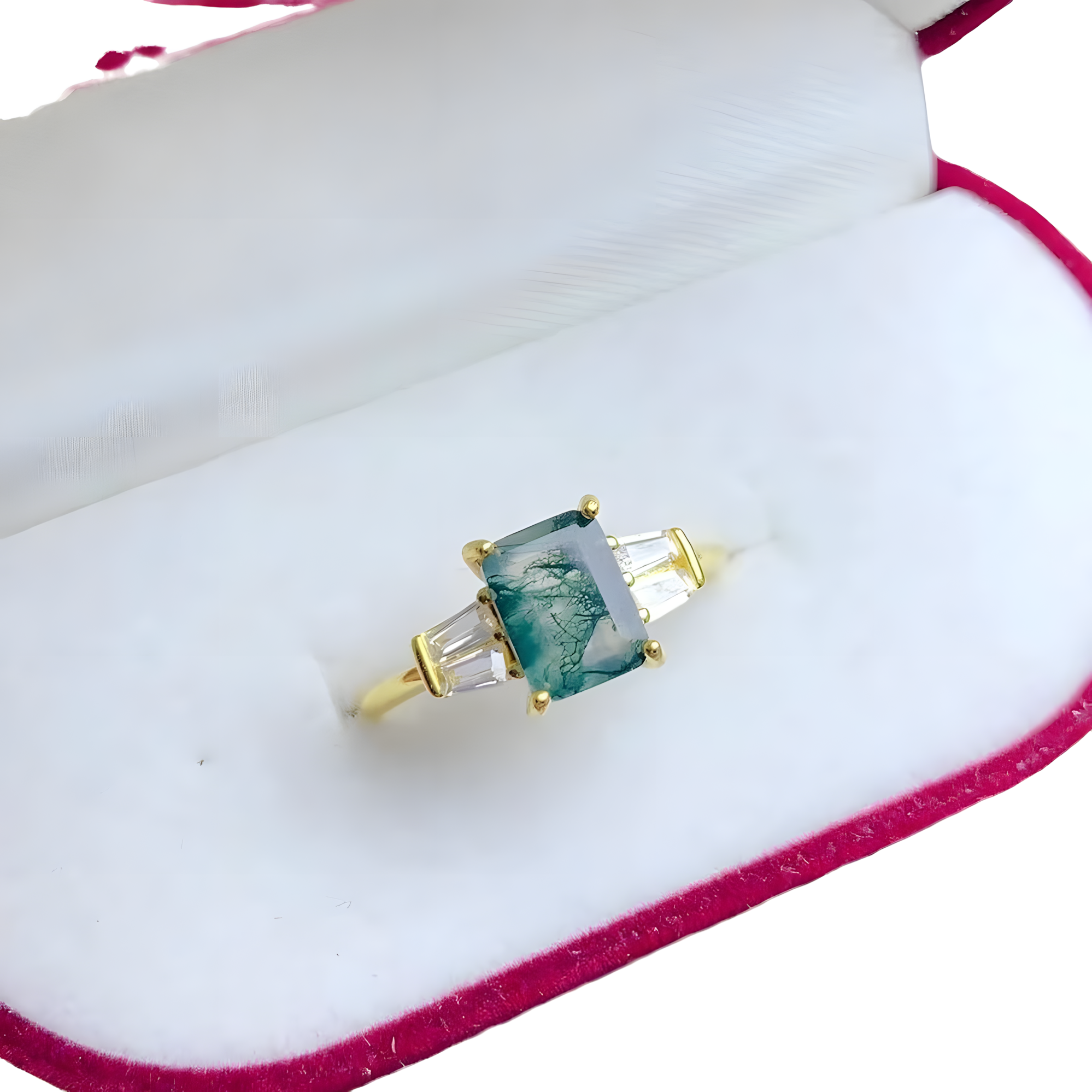 Square Moss Agate S925 Silver Ring Four Claws Design