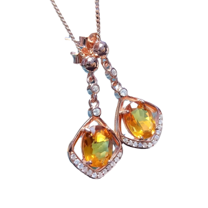 Dangling diamond Faced Oval Citrine S925 Silver Earrings