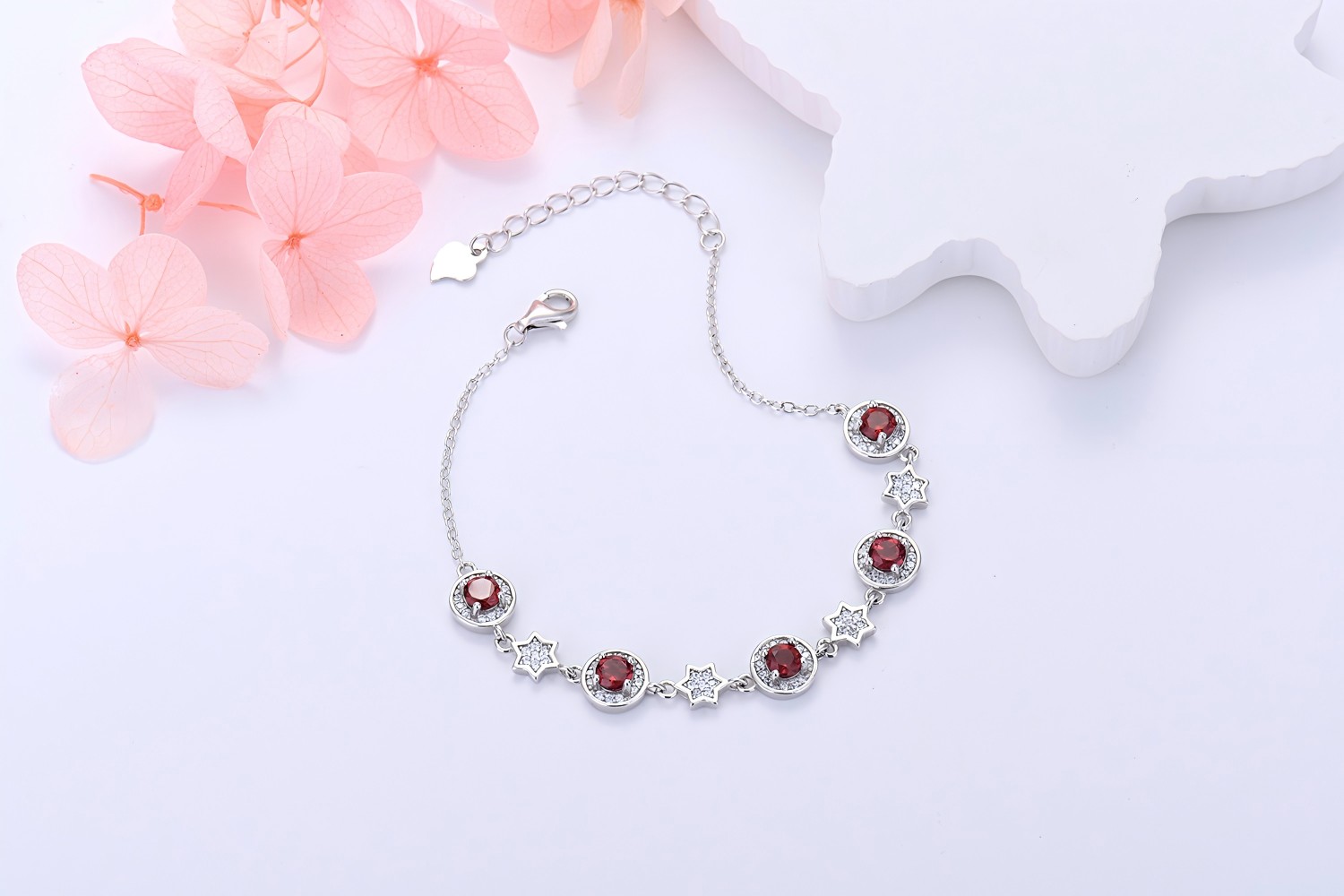 S925 Silver Star Bracelet Inlay Amethyst / Citrine / Blue Topaz / Peridot / Garnet / Gray Moon Stone Natural Crystal