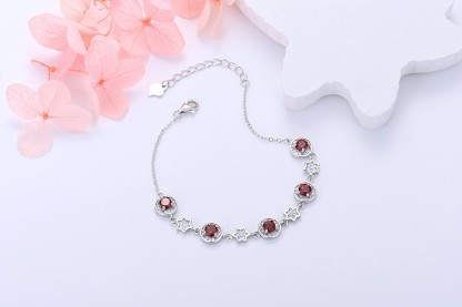 S925 Silver Star Bracelet Inlay Amethyst / Citrine / Blue Topaz / Peridot / Garnet / Gray Moon Stone Natural Crystal
