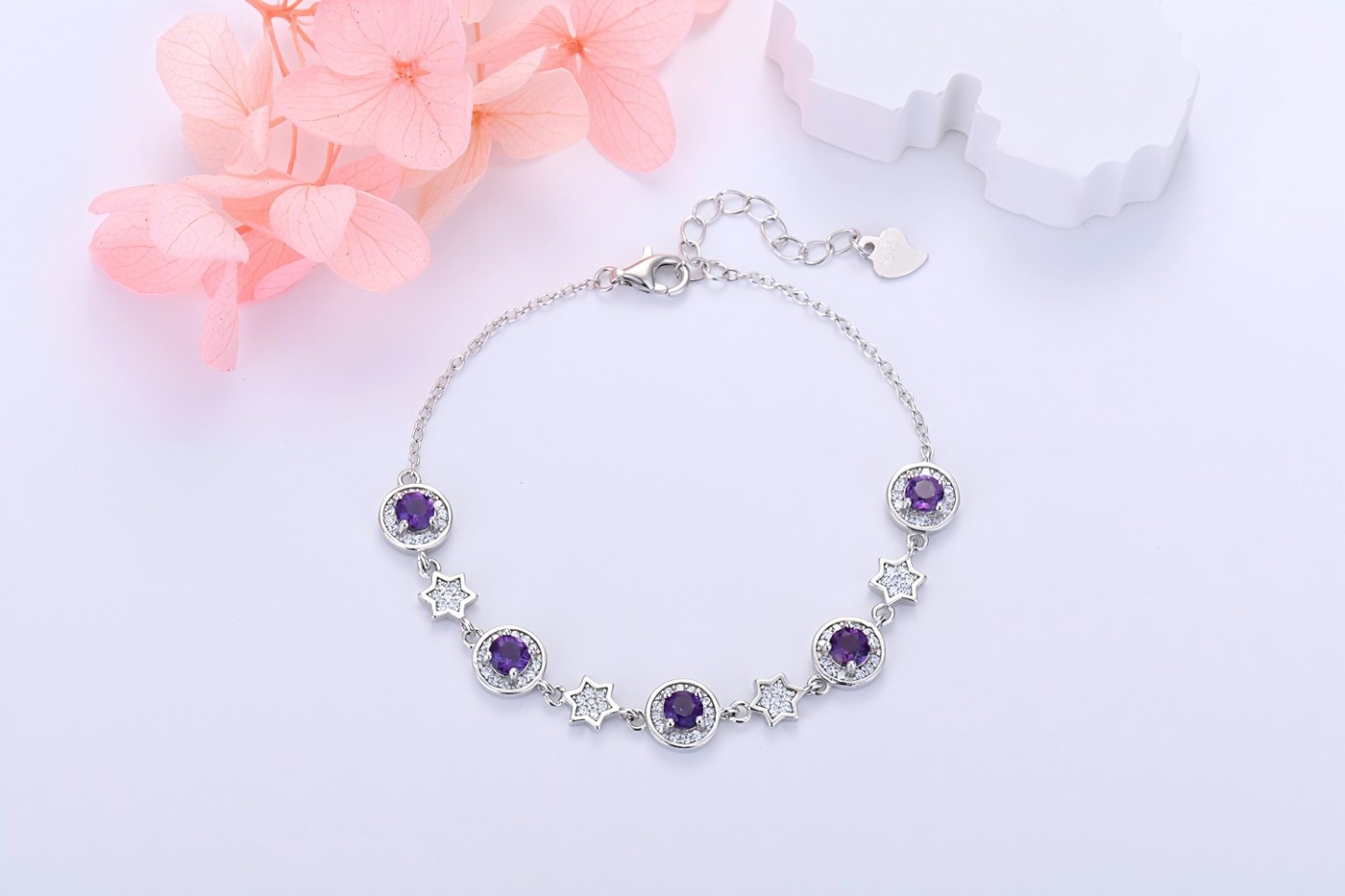 S925 Silver Star Bracelet Inlay Amethyst / Citrine / Blue Topaz / Peridot / Garnet / Gray Moon Stone Natural Crystal