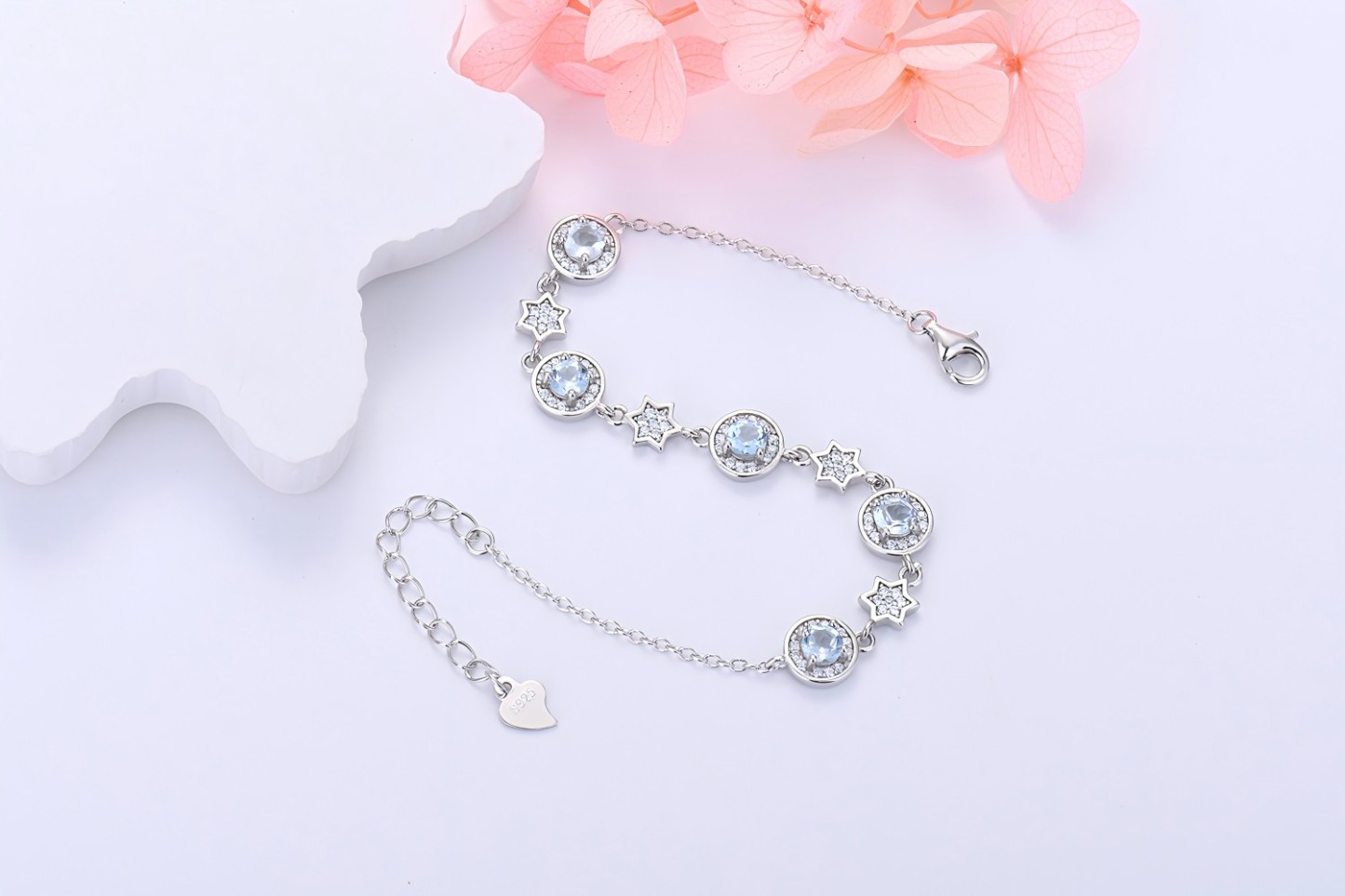 S925 Silver Star Bracelet Inlay Amethyst / Citrine / Blue Topaz / Peridot / Garnet / Gray Moon Stone Natural Crystal