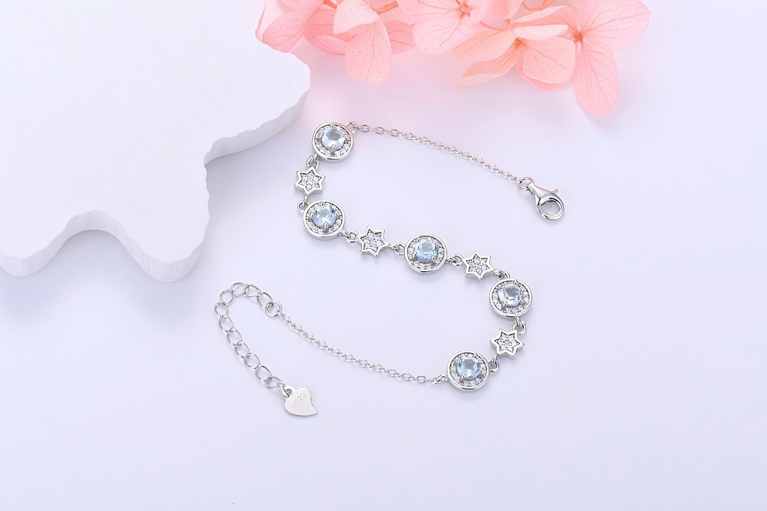 S925 Silver Star Bracelet Inlay Amethyst / Citrine / Blue Topaz / Peridot / Garnet / Gray Moon Stone Natural Crystal