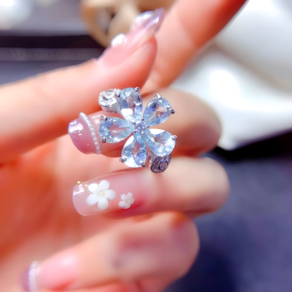 Aquamarine S925 Silver Ring Flower Design