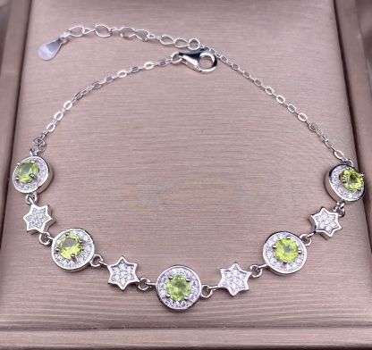 S925 Silver Star Bracelet Inlay Amethyst / Citrine / Blue Topaz / Peridot / Garnet / Gray Moon Stone Natural Crystal