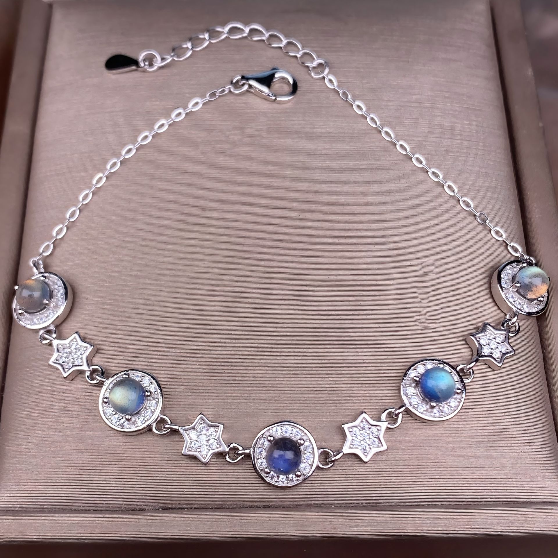 S925 Silver Star Bracelet Inlay Amethyst / Citrine / Blue Topaz / Peridot / Garnet / Gray Moon Stone Natural Crystal