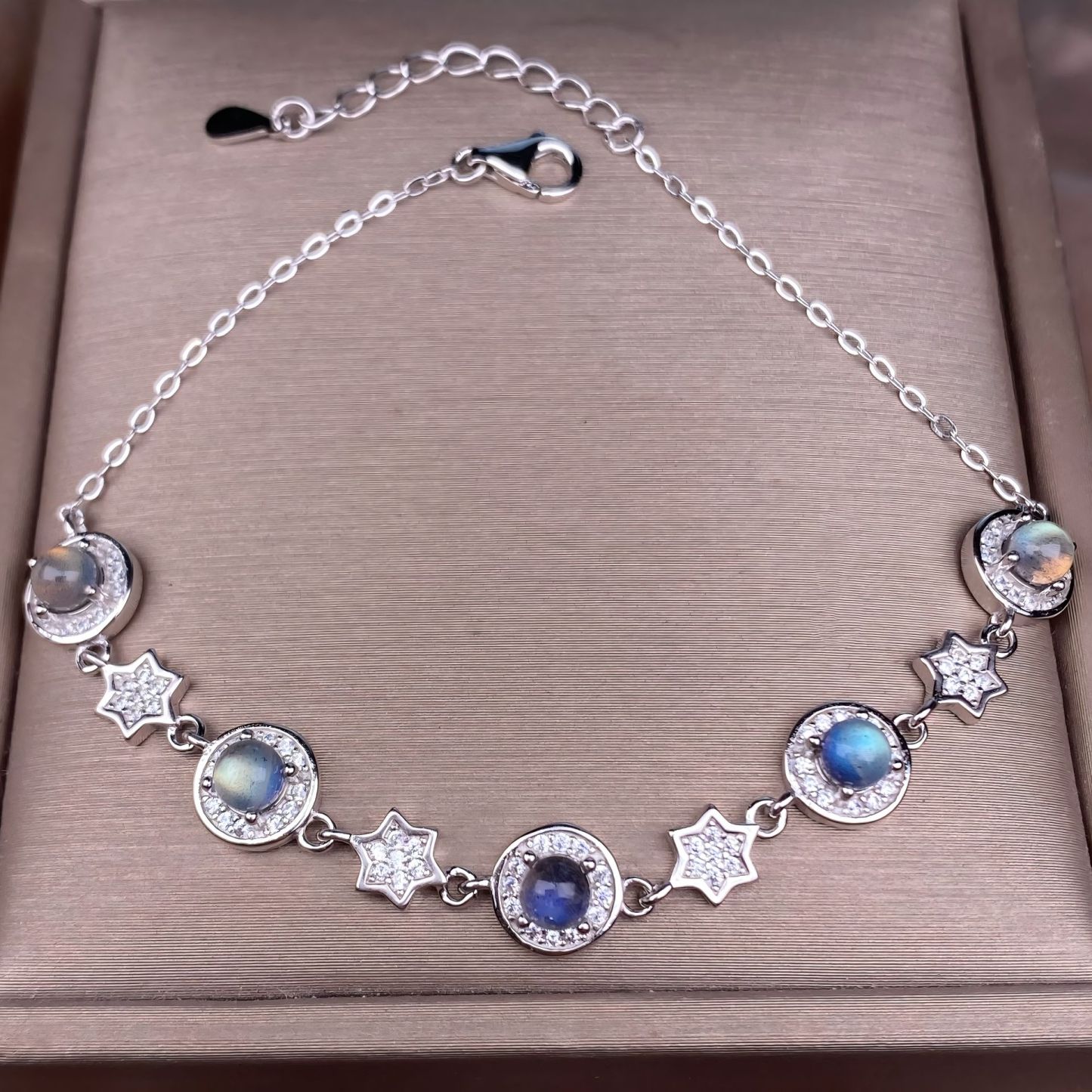 S925 Silver Star Bracelet Inlay Amethyst / Citrine / Blue Topaz / Peridot / Garnet / Gray Moon Stone Natural Crystal