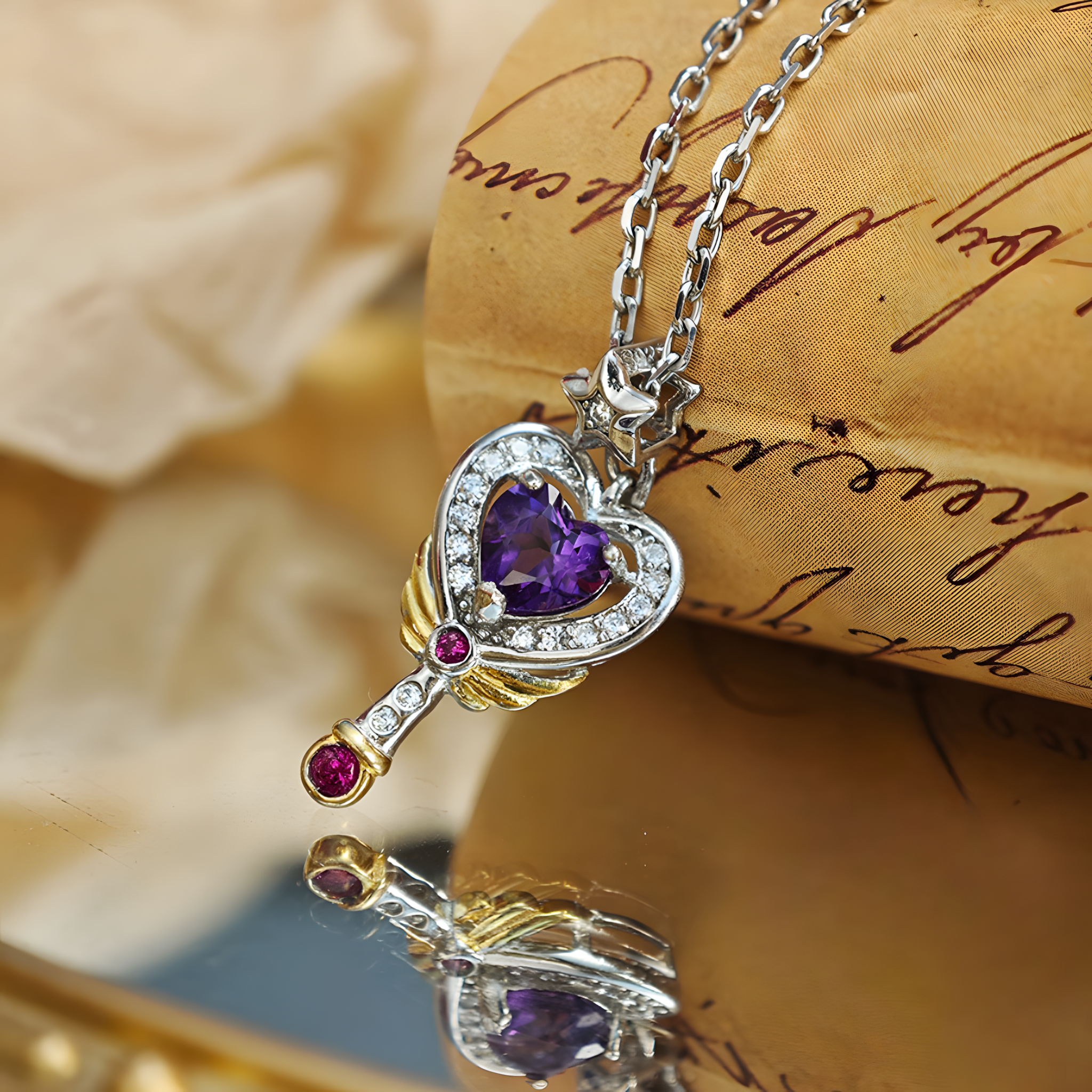 Heart Amethyst S925 Silver Pendent Love Magic Wand Design