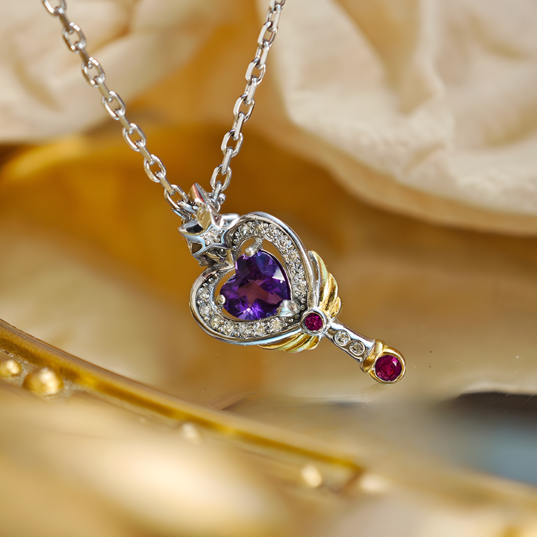 Heart Amethyst S925 Silver Pendent Love Magic Wand Design