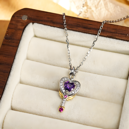 Heart Amethyst S925 Silver Pendent Love Magic Wand Design