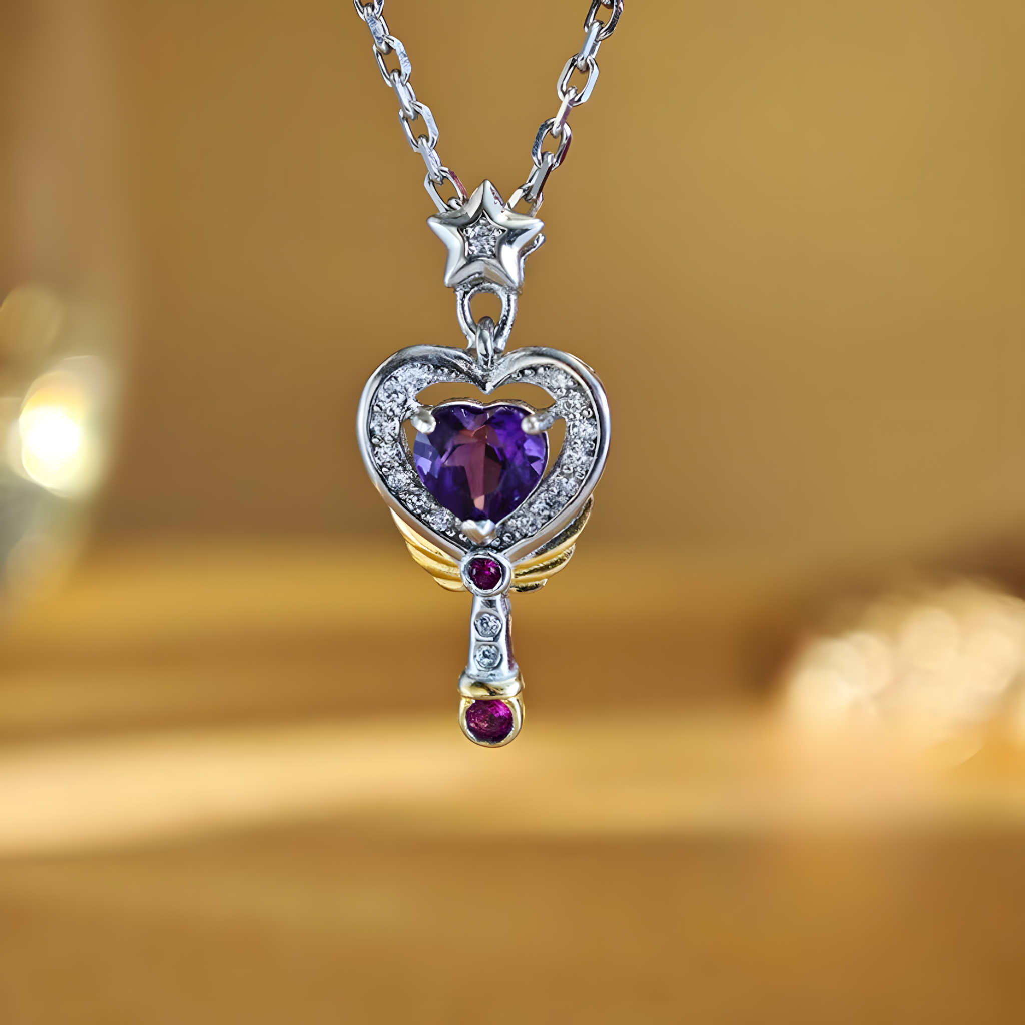 Heart Amethyst S925 Silver Pendent Love Magic Wand Design