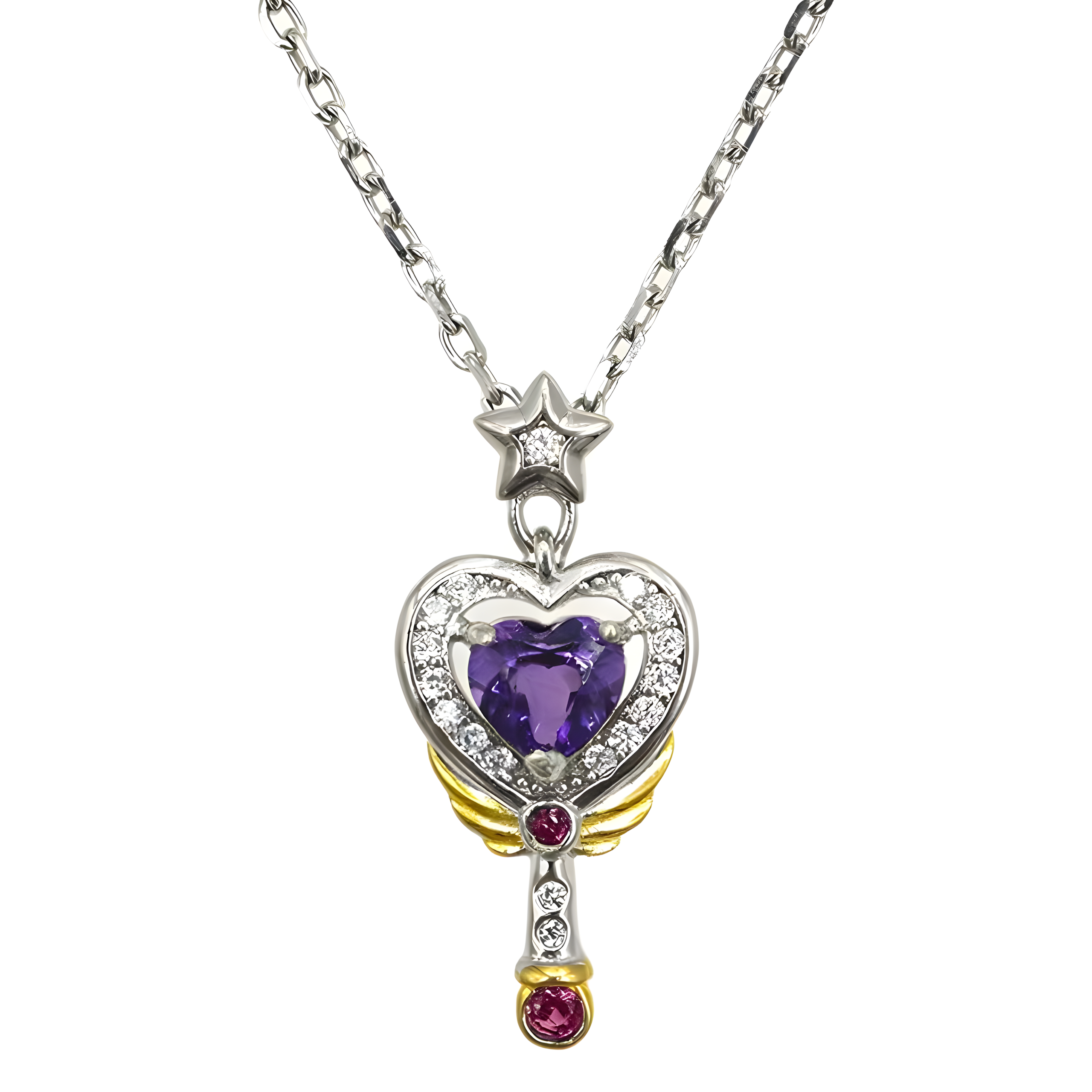 Heart Amethyst S925 Silver Pendent Love Magic Wand Design