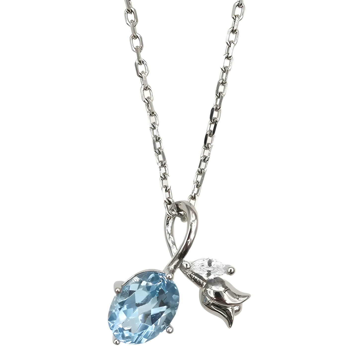 Faceted Oval Blue Topaz S925 Silver Pendent Tulip Shape Design