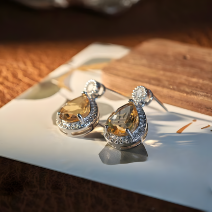 Tear Drop Citrine S925 Silver Earrings