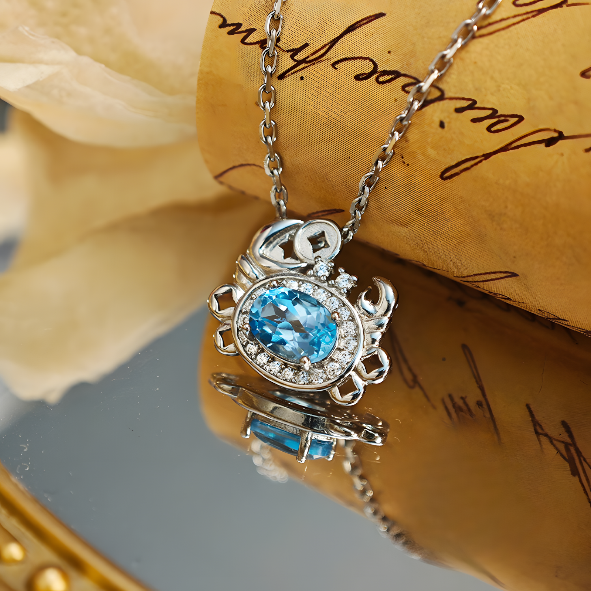 Faceted Oval Blue Topaz S925 Silver Pendent Crab Shape Design