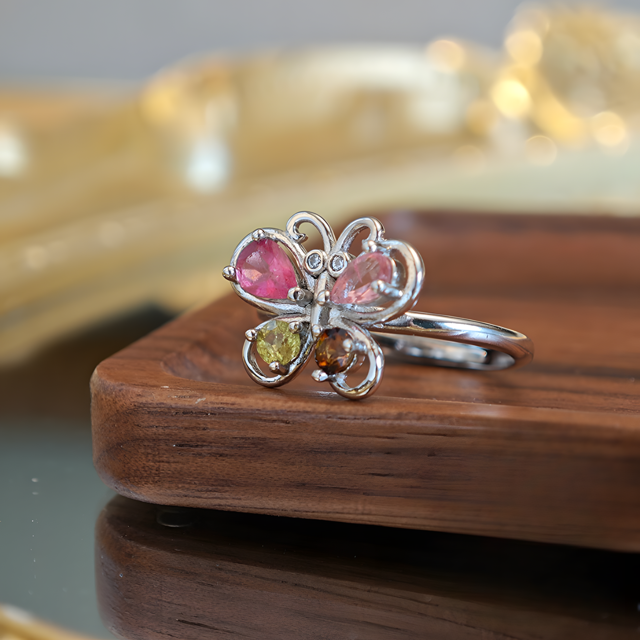 Tourmaline S925 Sliver Ring With 3D Butterfly Design