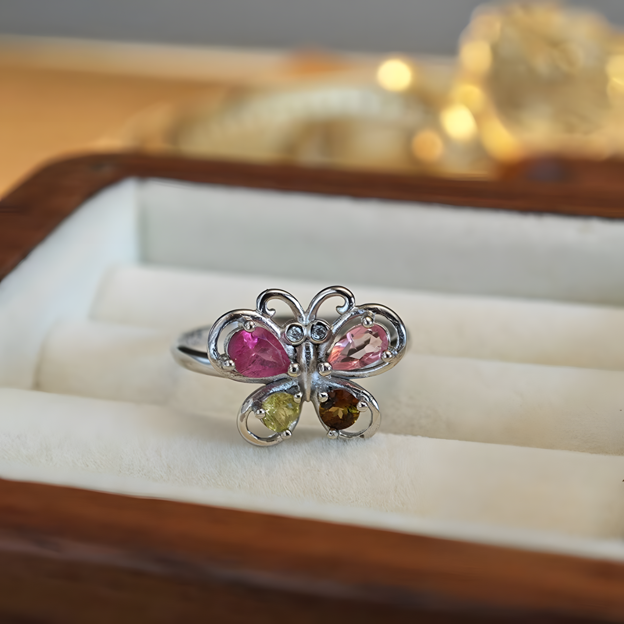 Tourmaline S925 Sliver Ring With 3D Butterfly Design