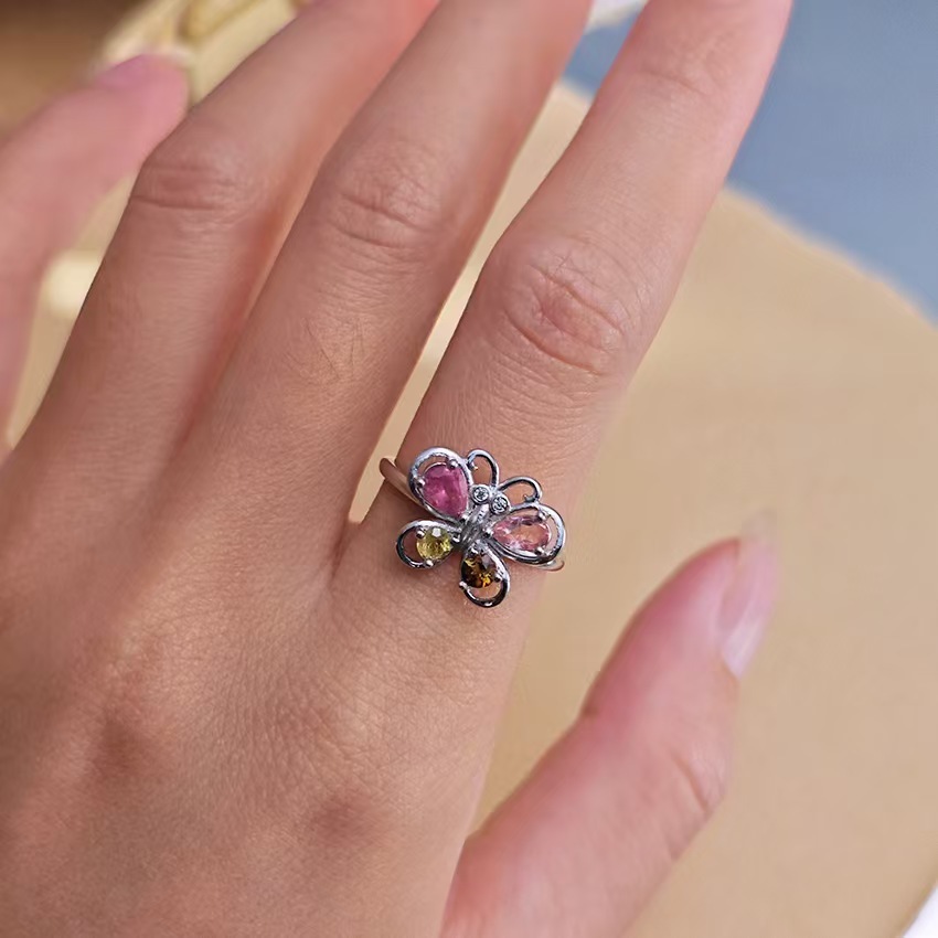 Tourmaline S925 Sliver Ring With 3D Butterfly Design
