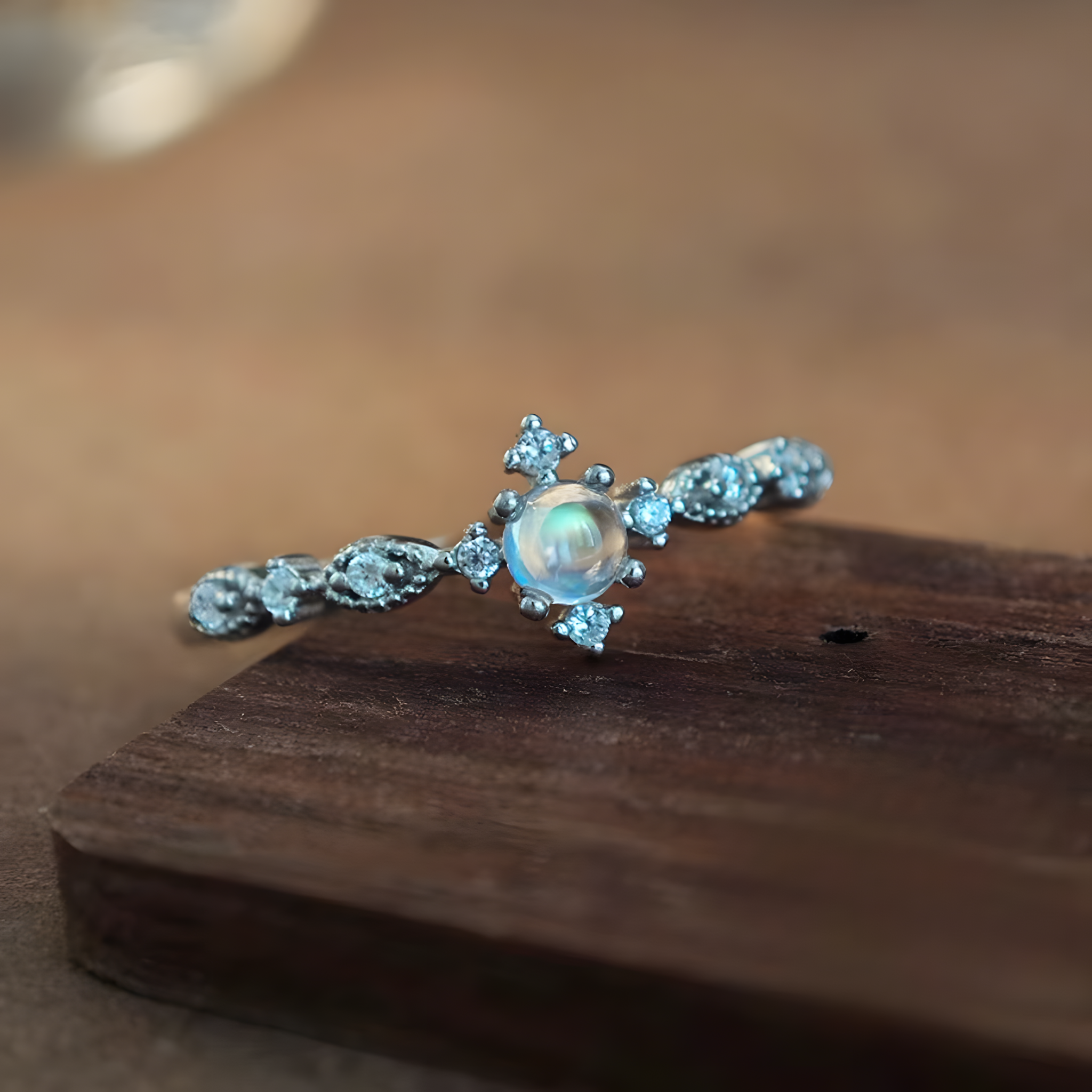 Round Blue Moonstone S925 Silver Ring 