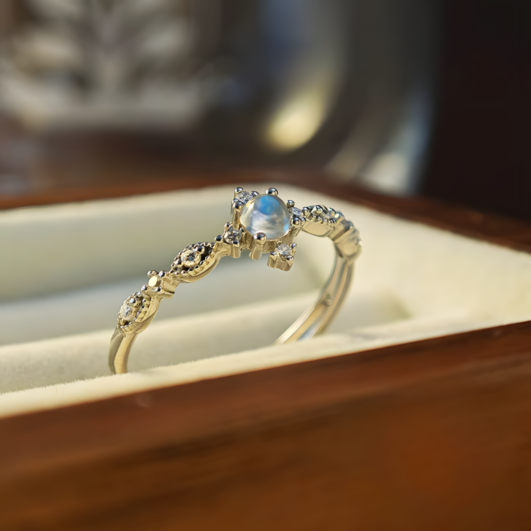 Round Blue Moonstone S925 Silver Ring 