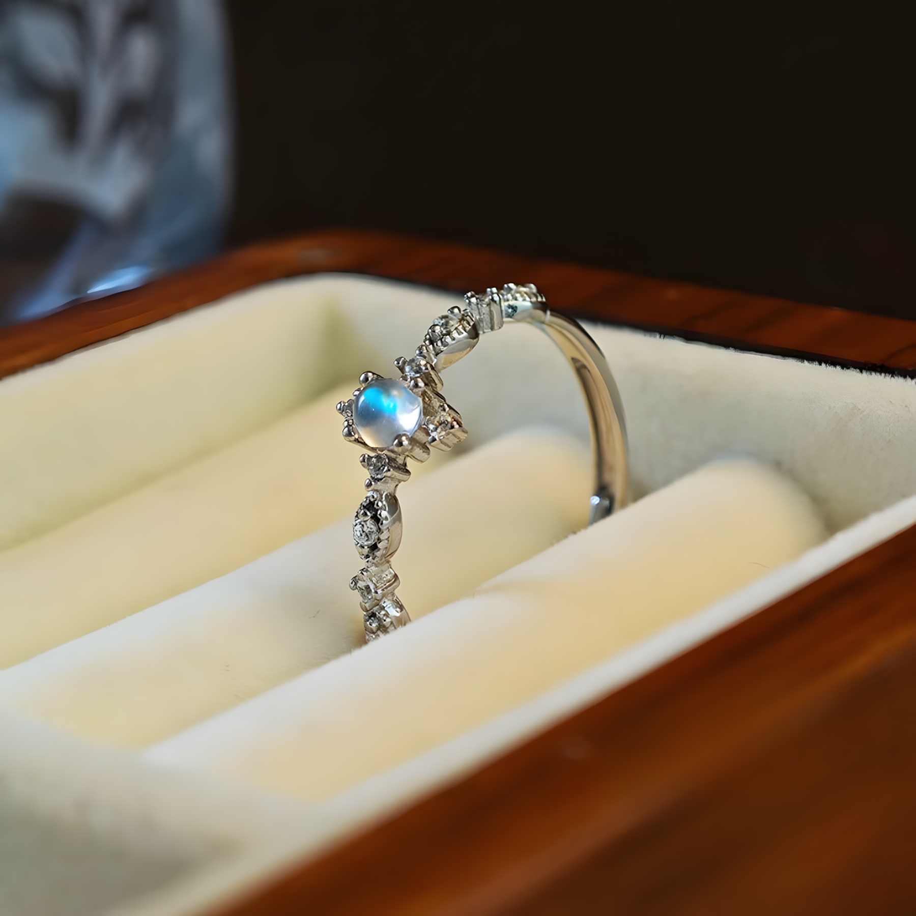 Round Blue Moonstone S925 Silver Ring 