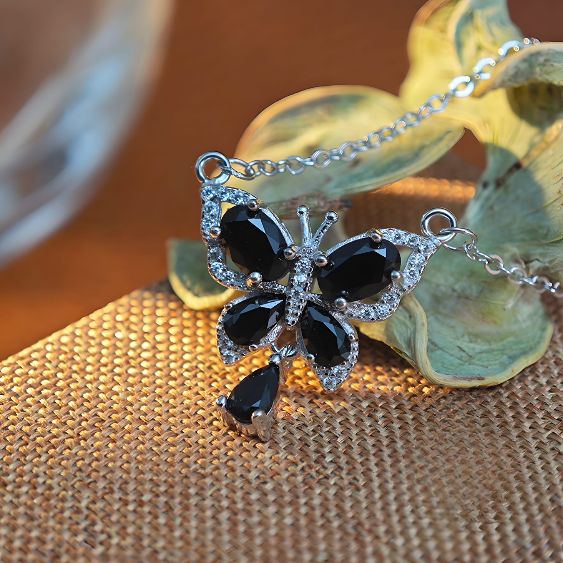 Faceted Black Spinel S925 Silver Pendent Butterfly Design