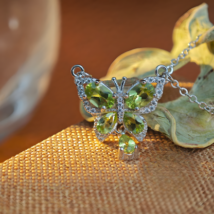 Faceted Black Spinel S925 Silver Pendent Butterfly Design