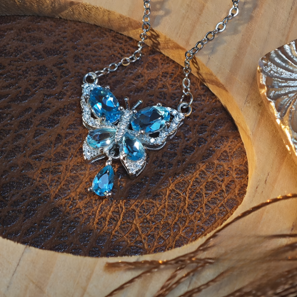 Faceted Black Spinel S925 Silver Pendent Butterfly Design