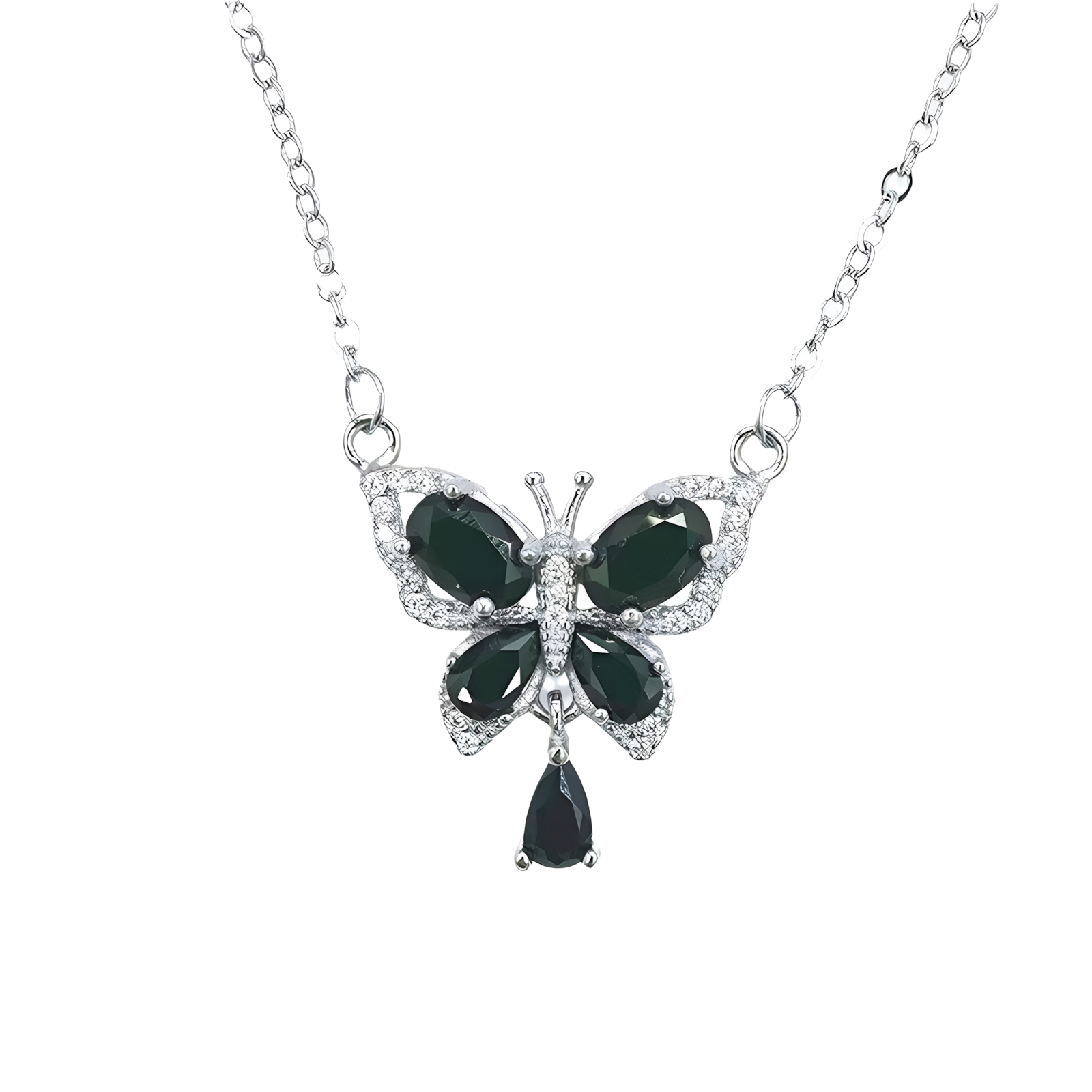 Faceted Black Spinel S925 Silver Pendent Butterfly Design