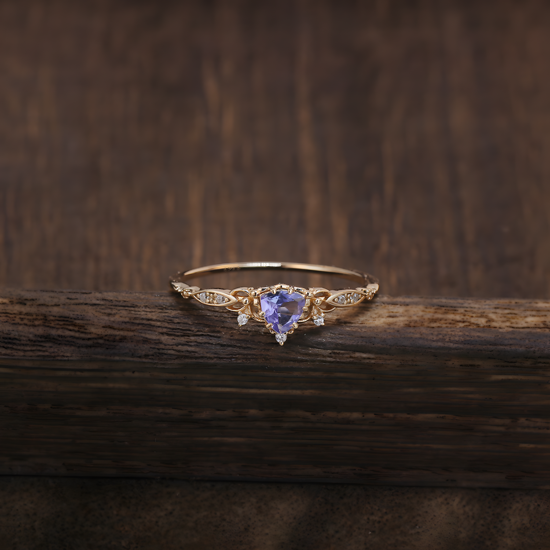 Tanzanite S925 Silver Ring Triangular Teardrop Shape Design Rose Gold 