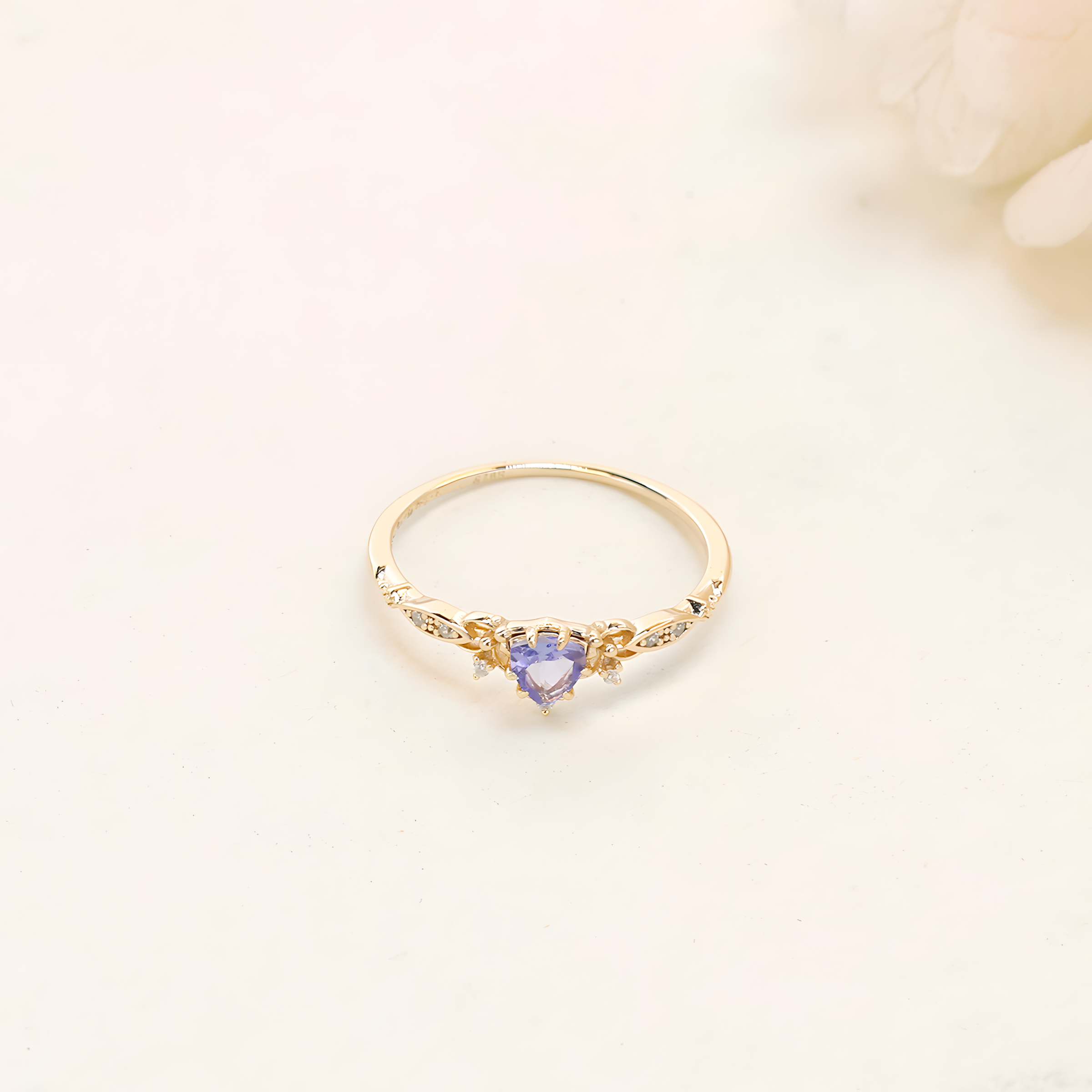 Tanzanite S925 Silver Ring Triangular Teardrop Shape Design Rose Gold Color