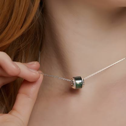Moss Agate S925 Silver Necklace Running Loop Design 