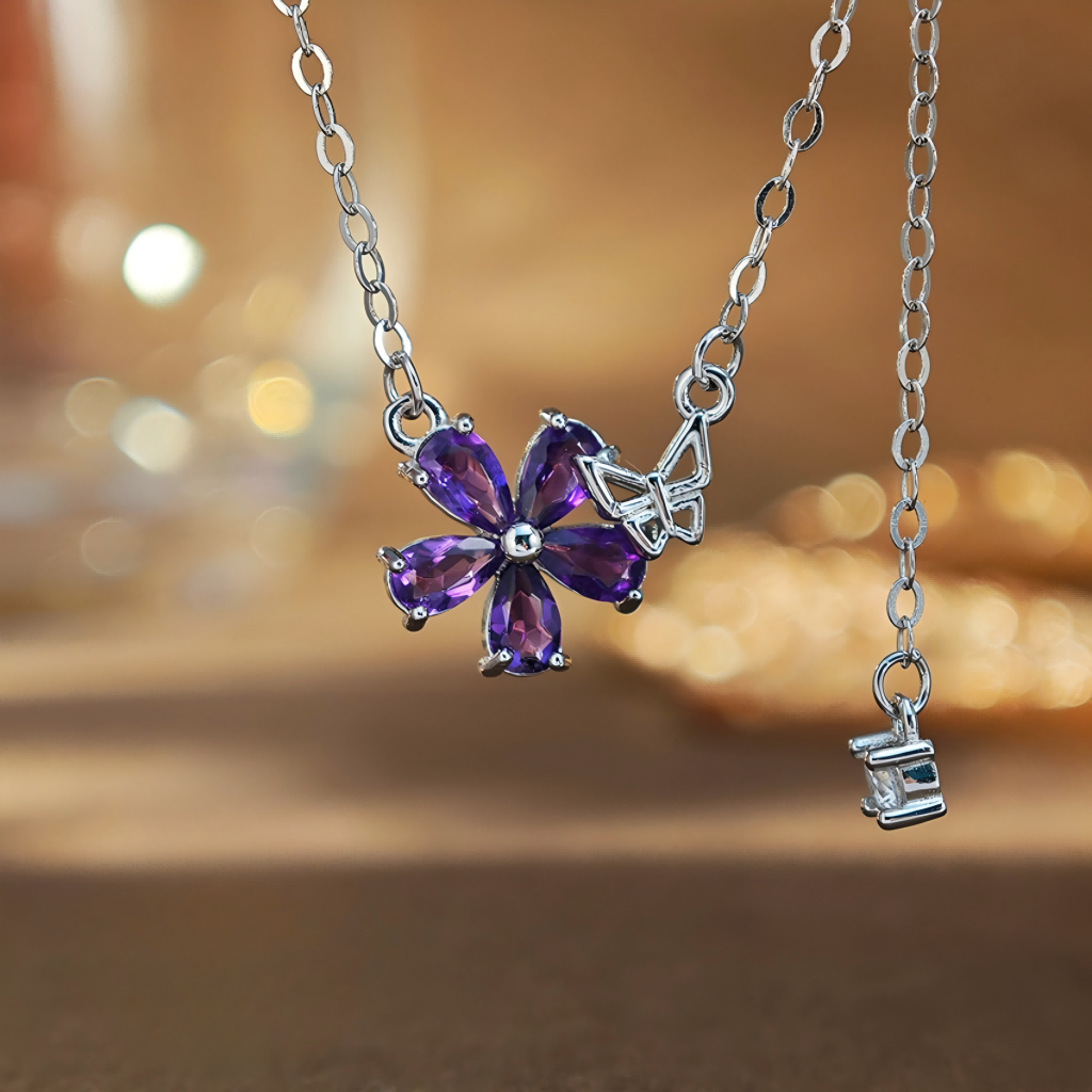 Amethyst S925 Flower With Butterfly Bracelet